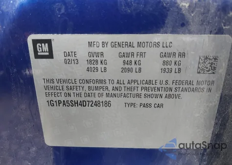 2013 Chevrolet Cruze Ls Auto from USA, damaged, VIN 1G1PA5SH4D7248186
